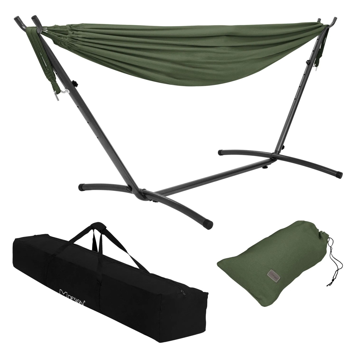 ML-Design Doppel Hängematte XXL Khaki mit Stahlgestell für 2 Personen