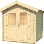 Unbehandeltes Weka Holz-Gartenhaus mit Satteldach und Doppeltür. Ideal zur Aufbewahrung im Garten.