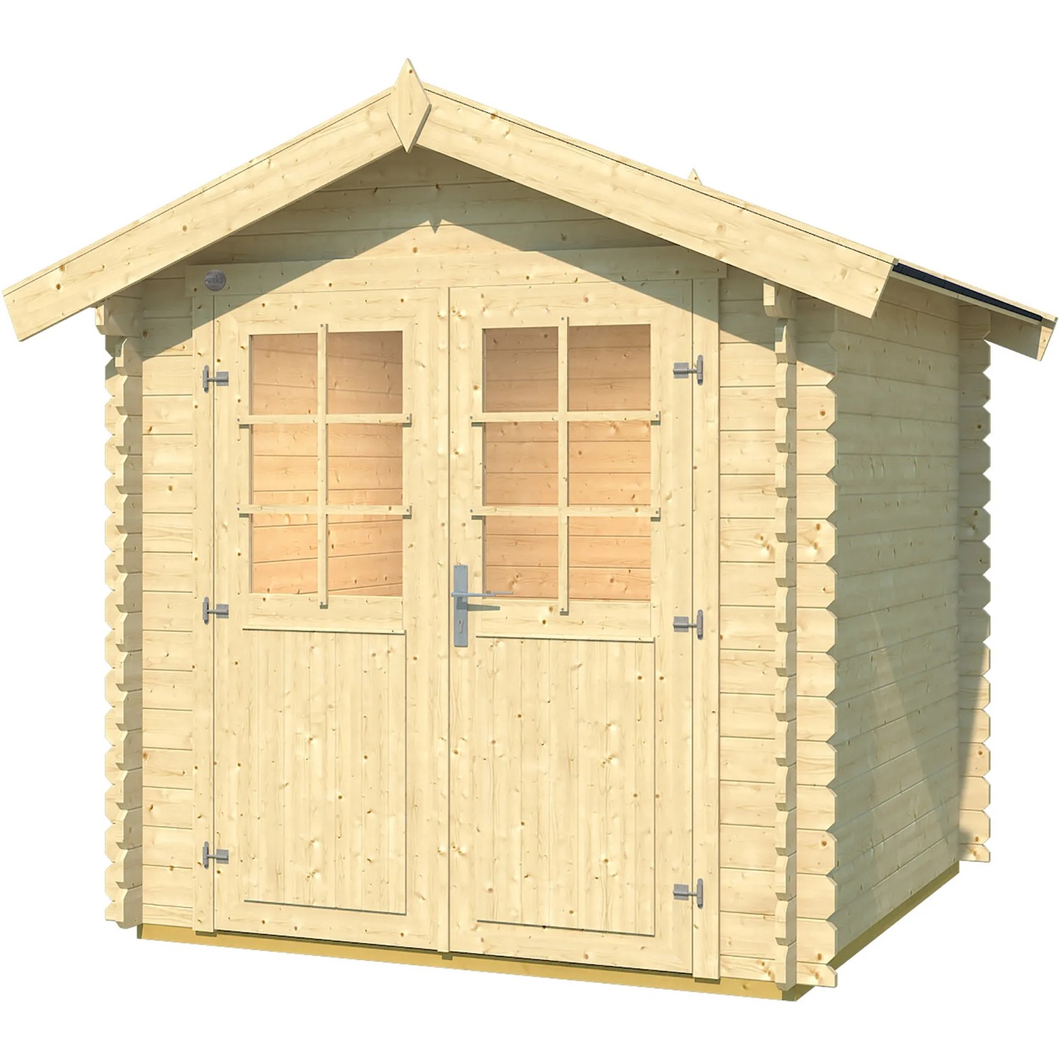 Unbehandeltes Weka Holz-Gartenhaus mit Satteldach und Doppeltür. Ideal zur Aufbewahrung im Garten.