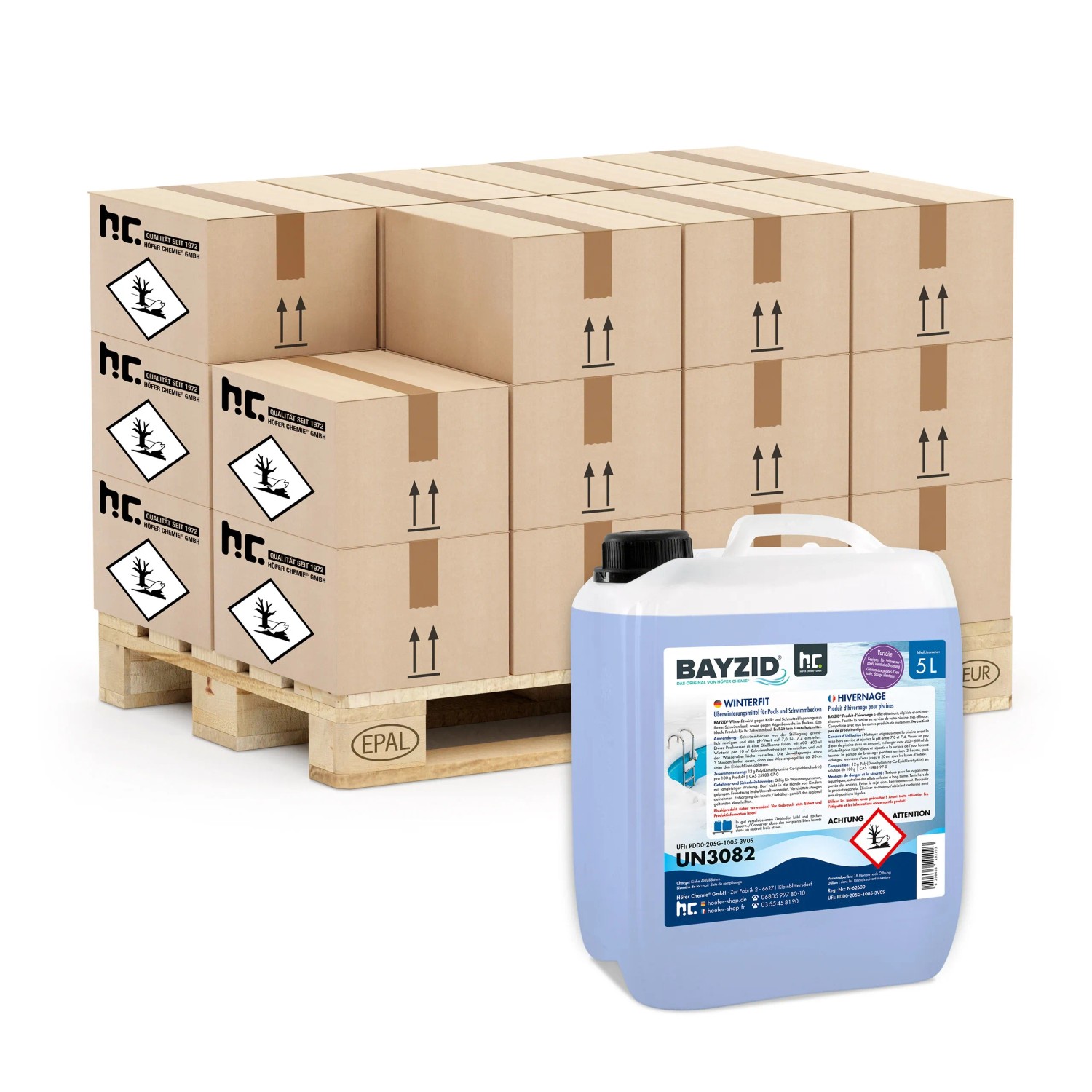 Bayzid Winterfit Überwinterungsmittel 4 x 5l auf Palette, Pool Reiniger für die Winterzeit.