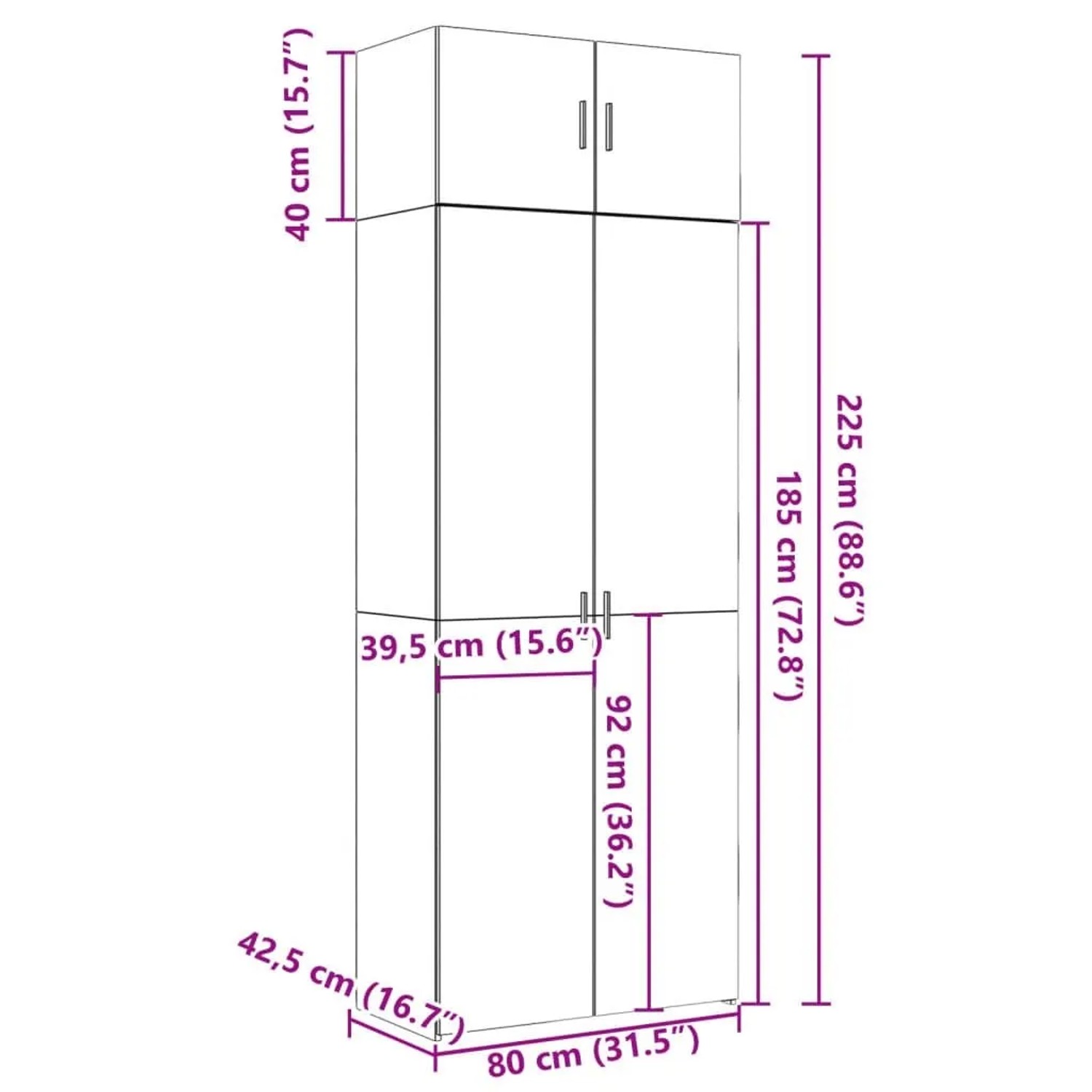 vidaXL Hochschrank Weiß 80x42,5x225 cm Holzwerkstoff 3281350_13