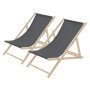 2er Set klappbare ECD Germany Holz-Liegestühle in Anthrazit. Ideal für Garten und Strand.