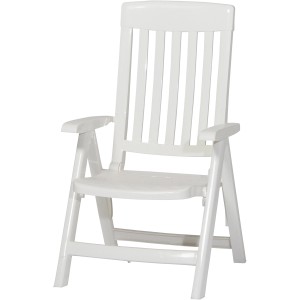 Weißer Sieger Klappsessel Palma, Gartenstuhl mit Armlehnen und verstellbarer Rückenlehne.