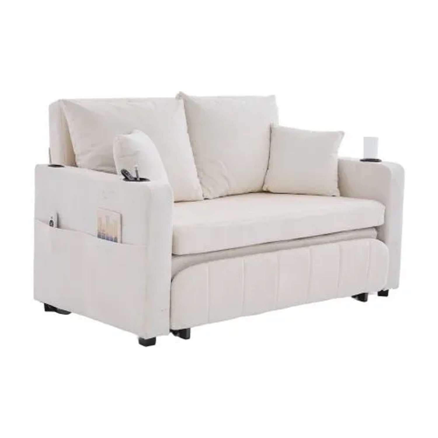 PXloue Stoffsofa Tagesbett mit USB-Ladefunktion Klappbares Ausziehsofa Kleines Wohnzimmersofa  Abnehmbar Beige