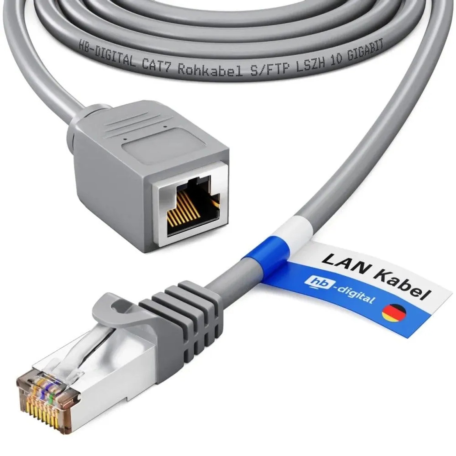 hb-digital RJ45 Verlängerungskabel 5m CAT7 RJ45 S/FTP PiMF LSZH Grau