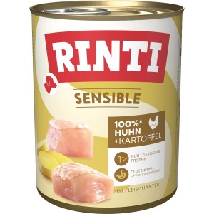 Rinti Sensible Hunde-Nassfutter mit Huhn und Kartoffel, glutenfrei, 800g Dose.