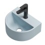 Emke Mini-Waschbecken, hellgrau-blau, mit schwarzer Armatur, U-Form, zur Wandmontage.