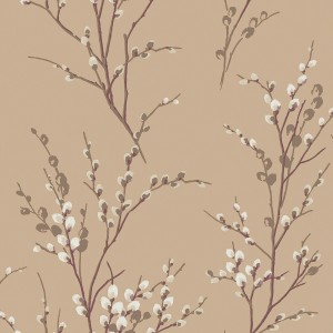 Laura Ashley Vliestapete Pussy Willow Natural mit Weidenkätzchen-Muster.
