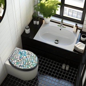 Banjado WC-Sitz Anthrazit mit Mosaik Blau Motiv, Absenkautomatik, Soft Close.