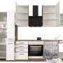 Flex-Well Küchenzeile Vintea 310 cm, Magnolia/Lancelot Oak, mit E-Geräten wie Herd, Kühlschrank und Geschirrspüler.