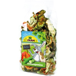 JR Farm Nager-Snack Sonnengemüse, getrocknetes Gemüse im durchsichtigen Beutel.