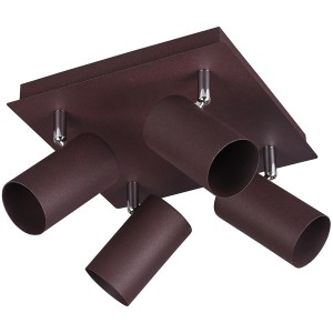 Rostfarbige Trio Strahler Marley 4er Deckenleuchte mit vier zylinderförmigen Lampen.