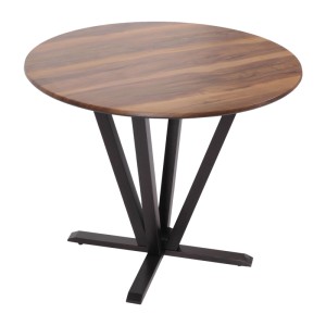 Runder Bistrotisch Sheesham Holz-Optik HPL-Platte, dunkles Massivholzgestell. Robuster Gartentisch.