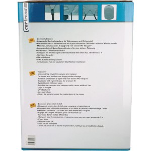 Verpackung der Cartrend Dachschutzplane 6,5m x 3m für Wohnmobile. Frostschutz für optimalen Schutz vor Witterungseinflüssen.