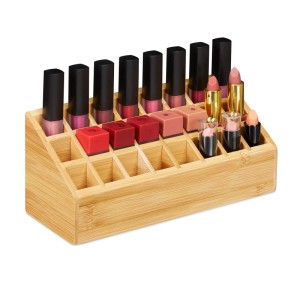 Relaxdays Lippenstifthalter Bambus Natur 24 Fächer 10 cm x 23 cm x 9 cm 440 g