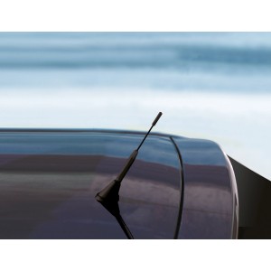 Schwarzer OBI Antennenstab (23 cm) auf einem Autodach montiert.