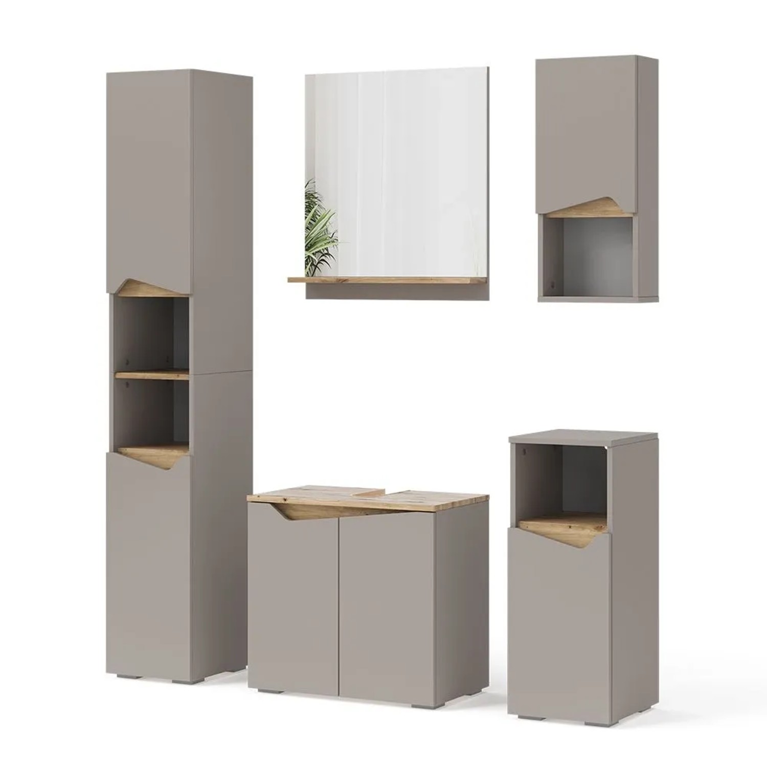 Vicco Badmöbel-Set Marelle Greige/Artisan-Eiche 60 x 58 5-teilig