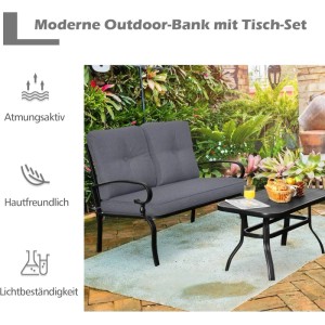 Costway 2-Sitzer Gartenbank mit Couchtisch & Kissen Balkonmöbel-Set