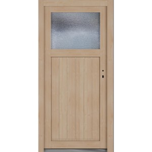 Roro Nebeneingangstür aus Fichte mit Ornamentglas, DIN rechts, nach außen öffnend.