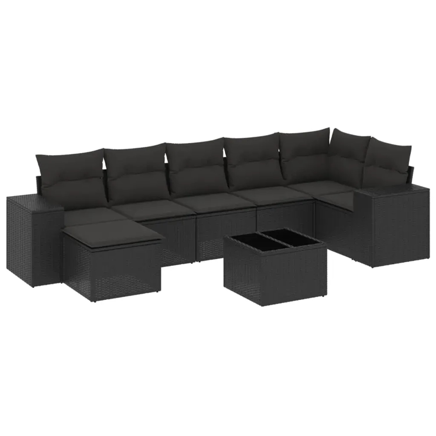 vidaXL 8-Tlg Garten-Sofagarnitur mit Kissen Schwarz Poly Rattan 3255222