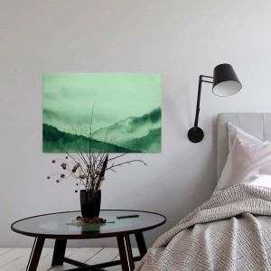 Grüne Leinwand mit Aquarell-Berglandschaft als Wandbild für Wohn- und Schlafzimmer.