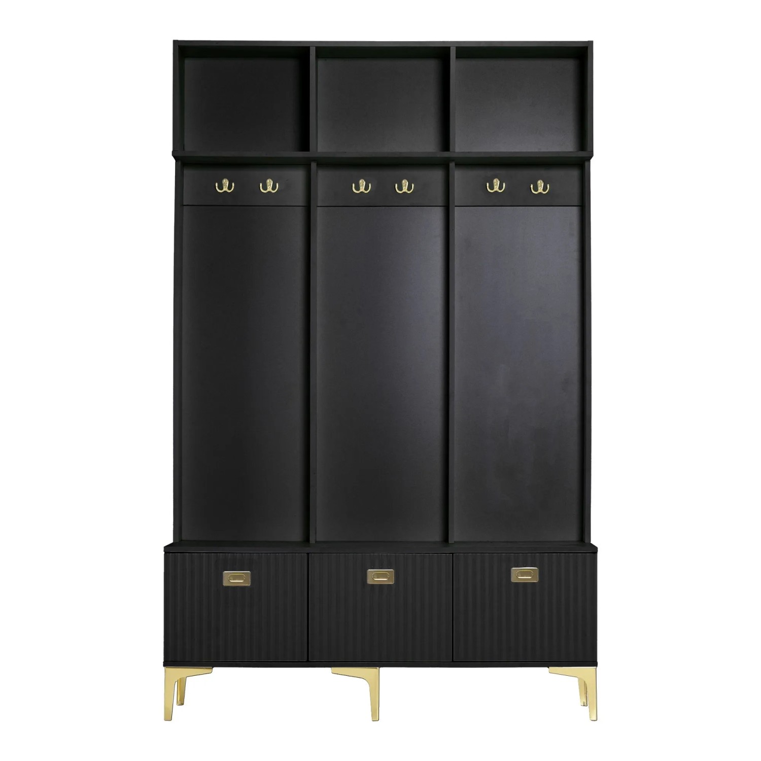 okwish Garderobenset mit Bank Goldene Haken Flur 120x40x191cm Schwarz