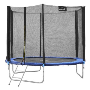 Blaues Hauki Gartentrampolin, 244 cm, mit Sicherheitsnetz und Leiter, belastbar bis 150 kg.