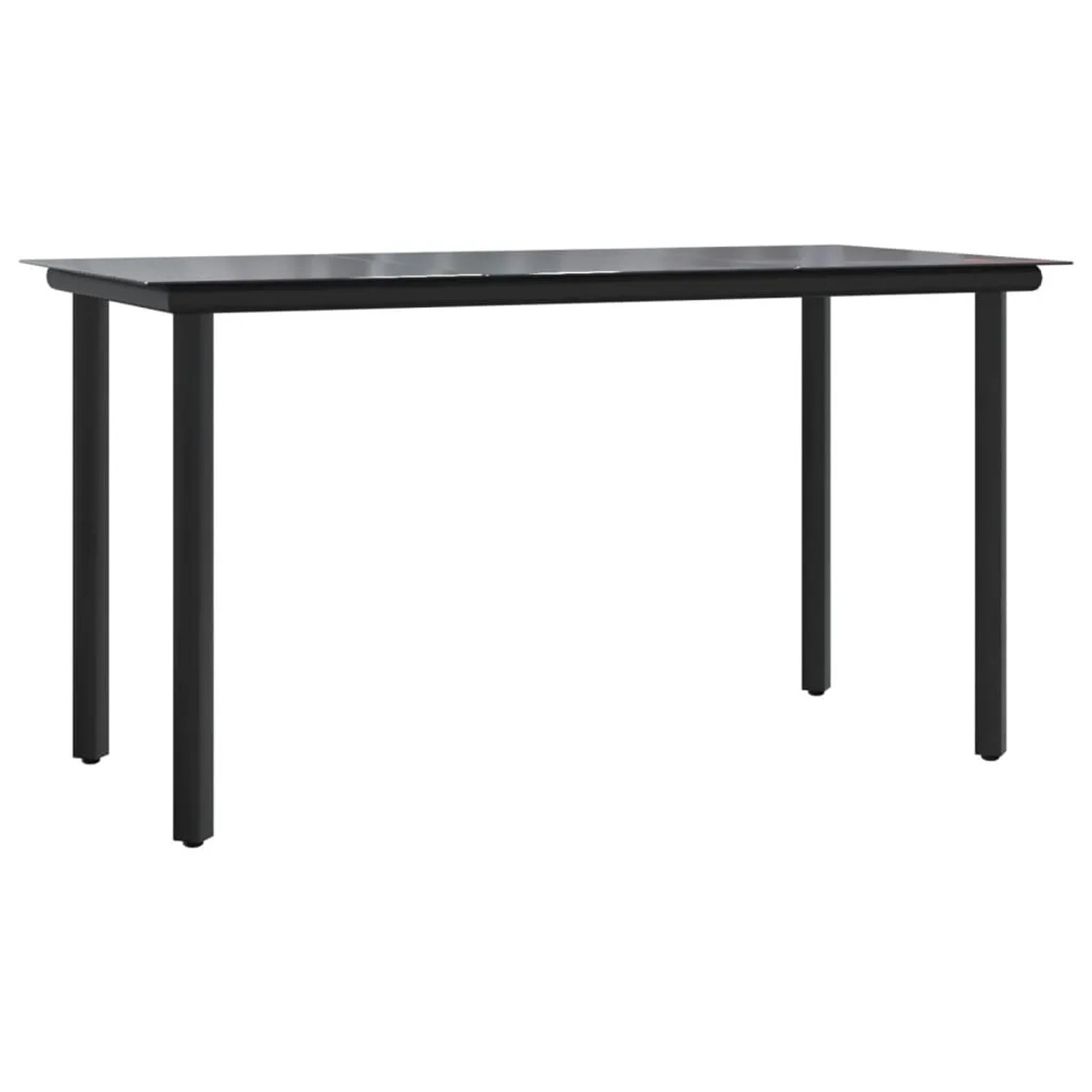 Schwarzer Gartentisch aus Stahl und Glas, Teil der 7-tlg. vidaXL Garten-Essgruppe.