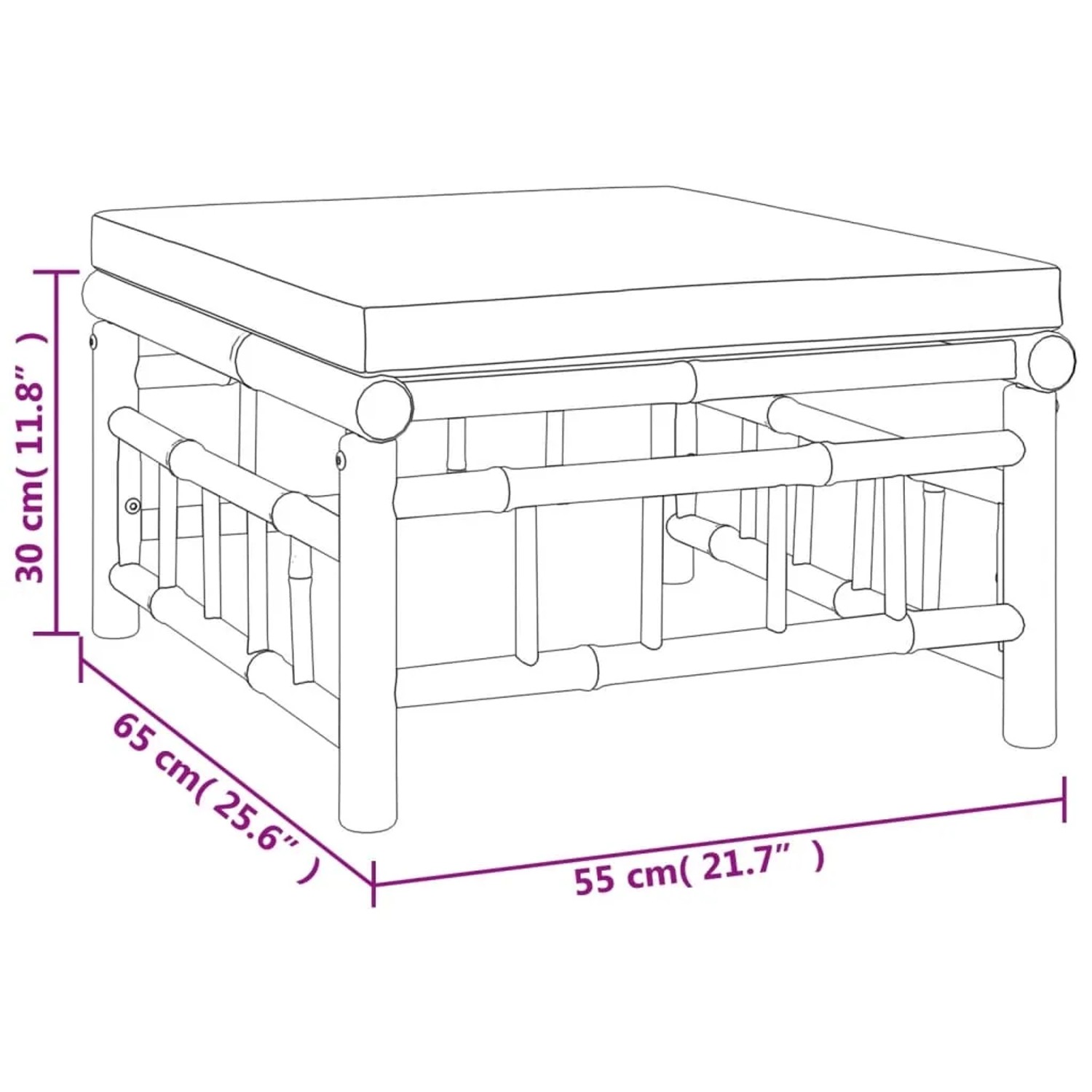 vidaXL Fußhocker aus Bambus mit dunkelgrauem Kissen, Teil des 7-tlg. Garten Lounge Sets.