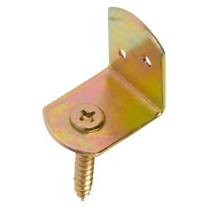 Gelb verzinkter Flechtzaunbeschlag 38x38x30 mm mit Schraube zur Zaunmontage.