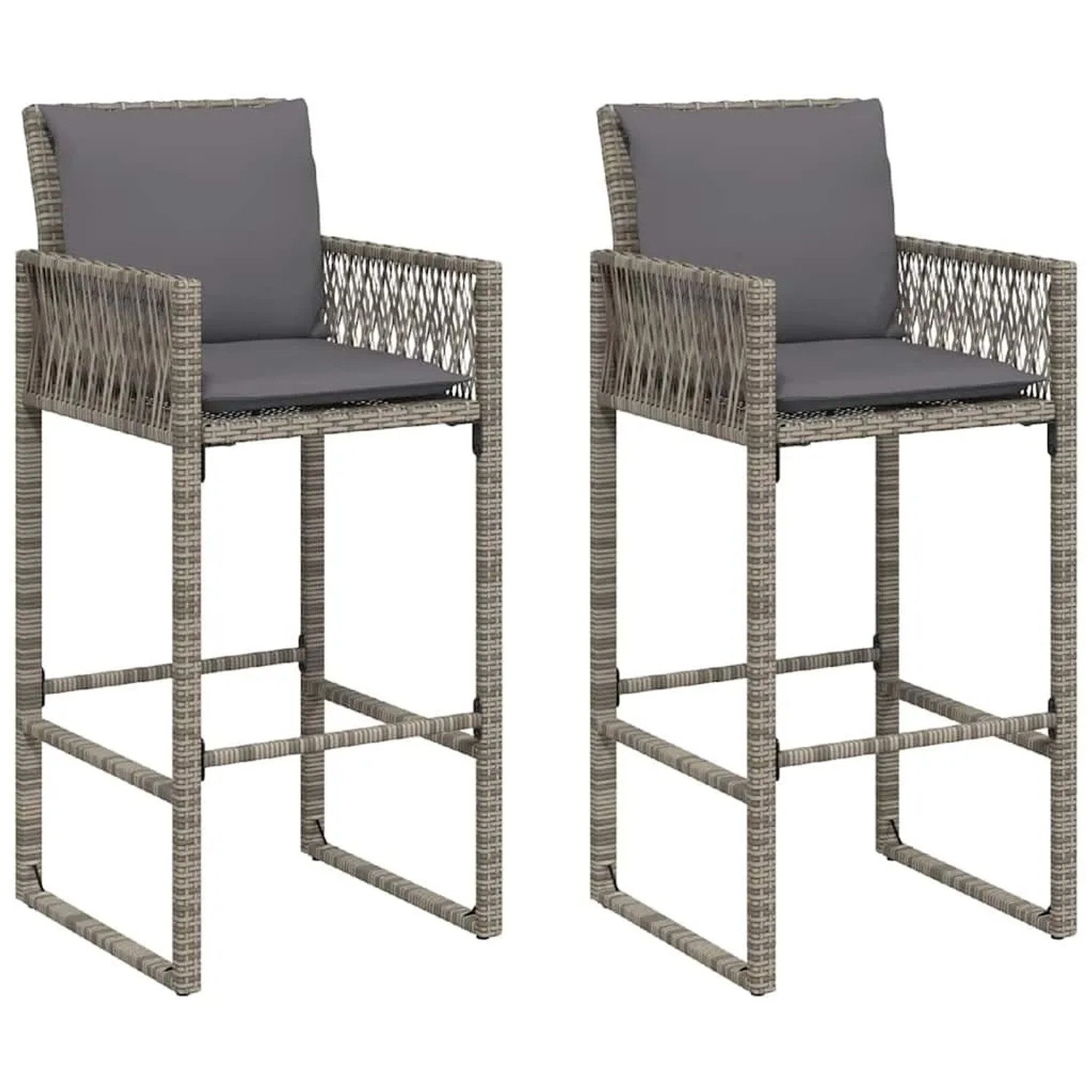 vidaXL Garten-Barhocker mit Kissen 2 Stk Grau Poly Rattan 368707