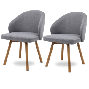DELUKE Esszimmerstühle 2er Set ERIK Stoffbezug Eichenholz Beine Gepolsterte Sitzfläche Skandinavisch Minimalistisch Stühle Esszimmer Hellgrau