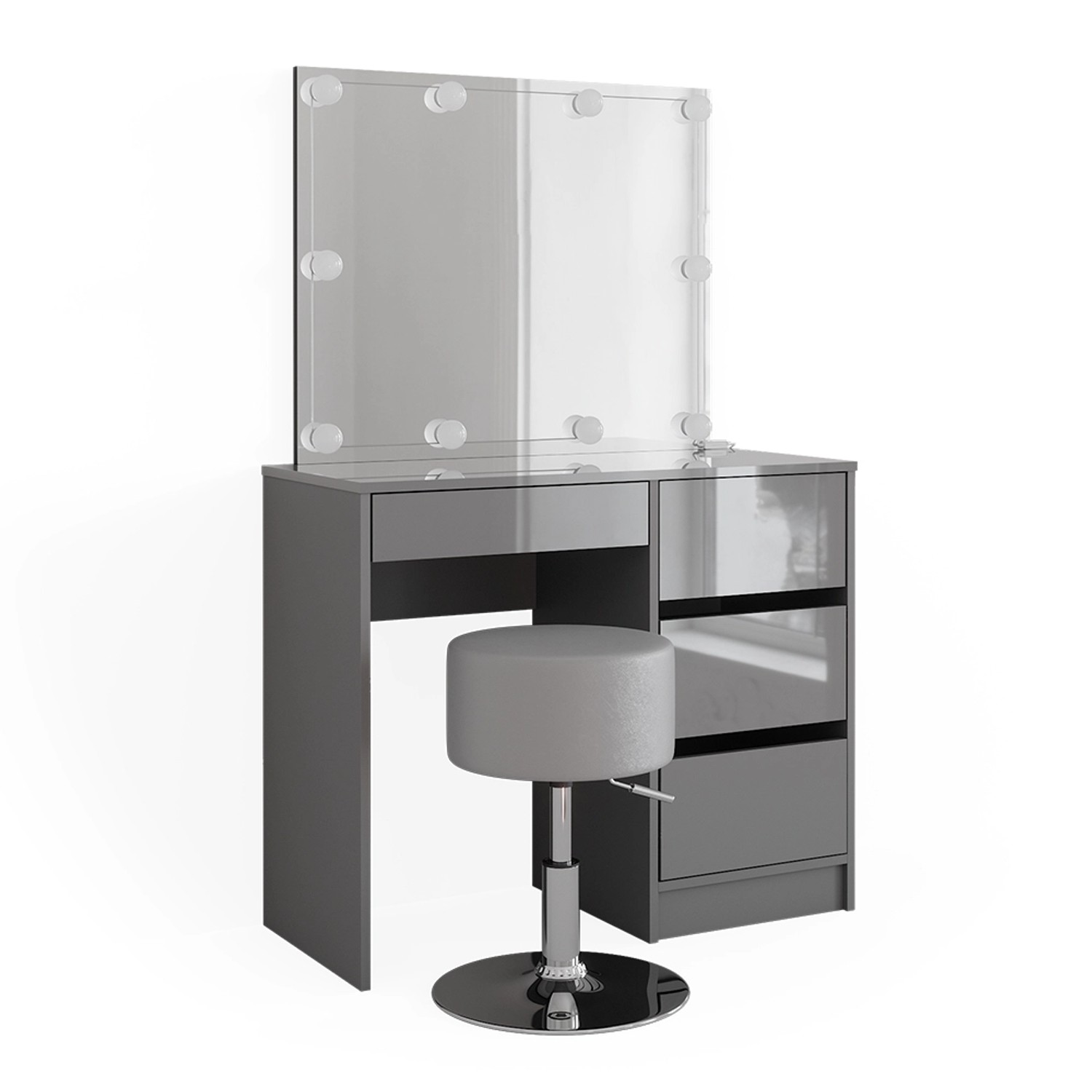 Vicco Schminktisch Sherry Grau/Grau Hochglanz 90 cm mit LED Beleuchtung und günstig online kaufen
