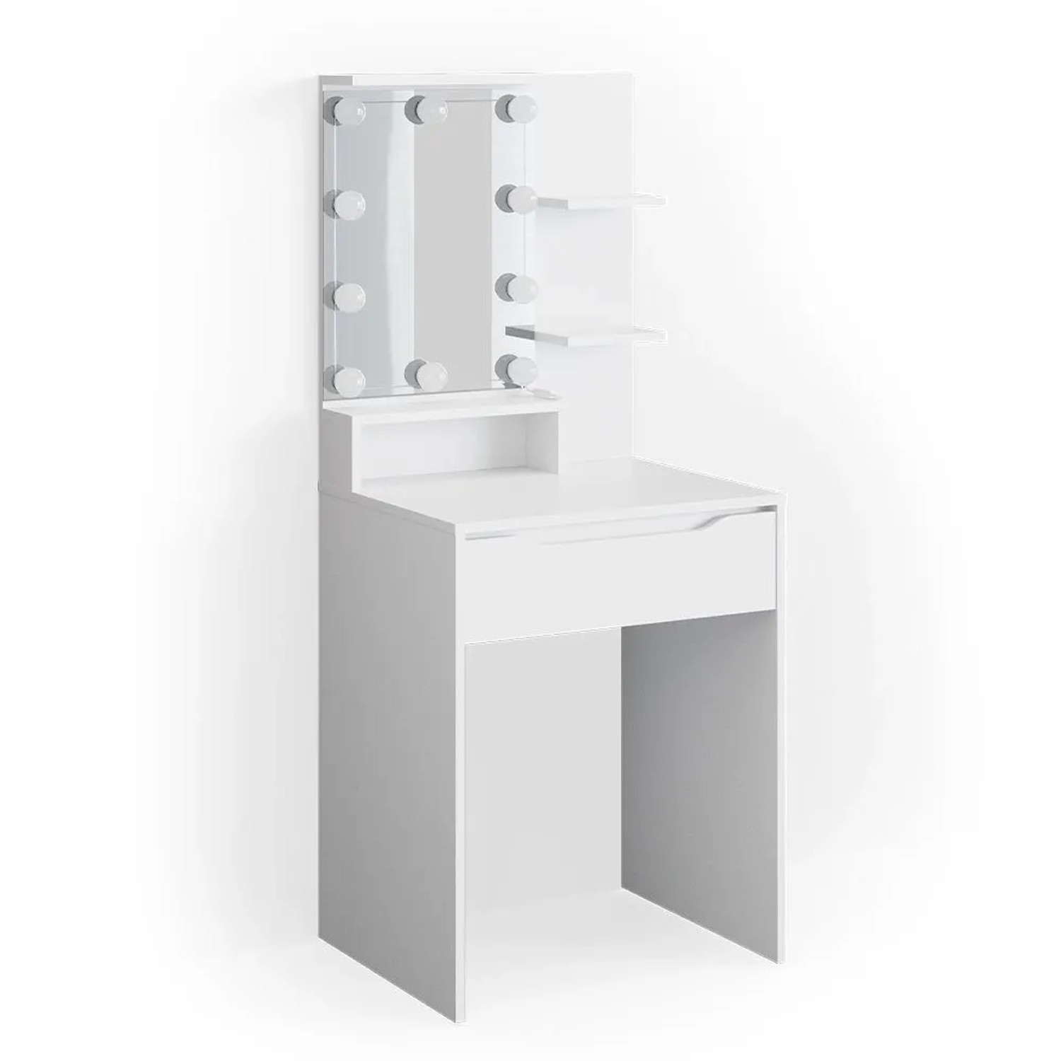 Vicco Schminktisch Ruben Weiß 60 x 143 mit Spiegel und LED-Lichterkette