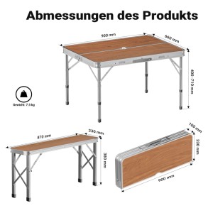 Wiltec Koffertisch Mit 2 Bänken Holzdesign Aluminium Campingtisch Klapptisch