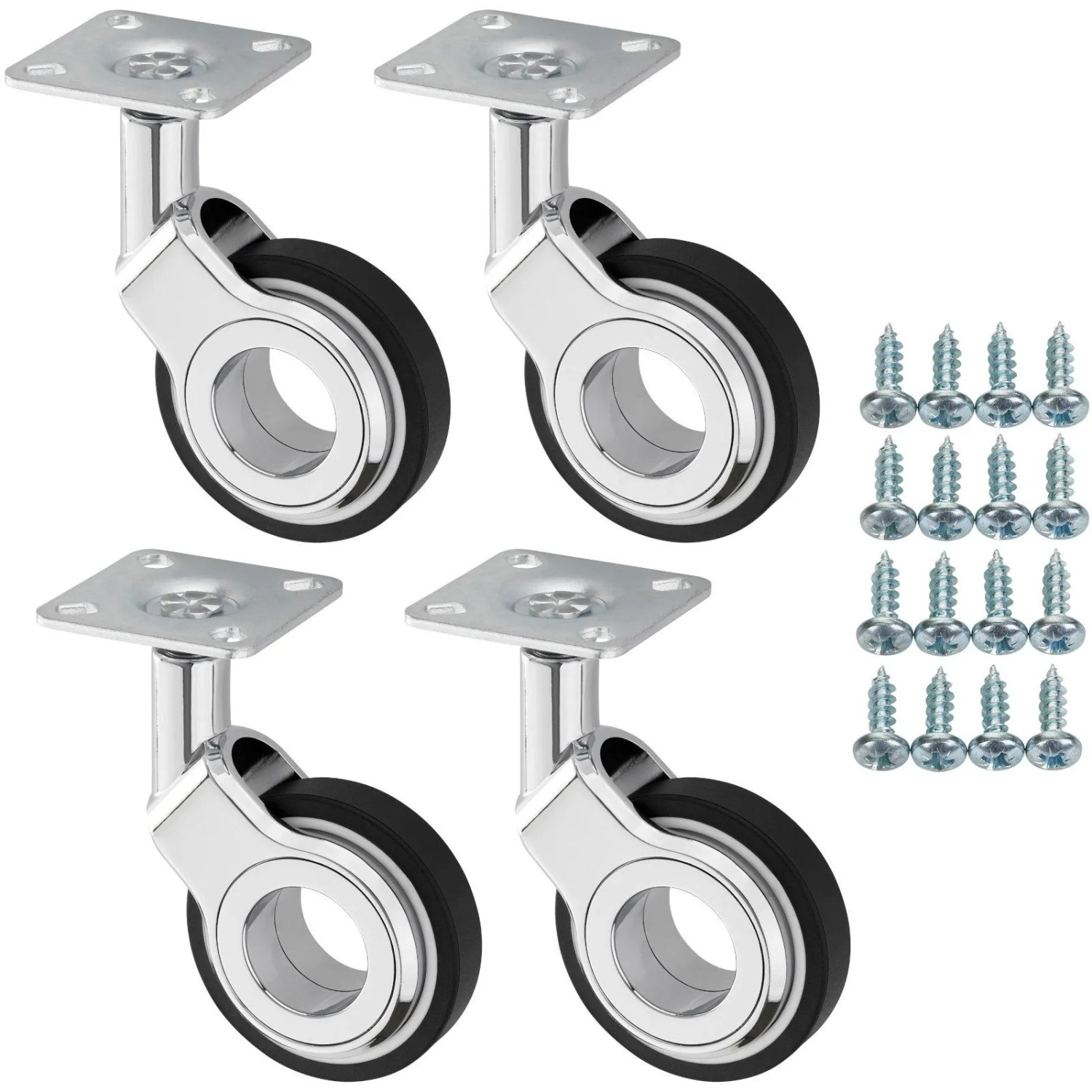 SOTECH 4 Stück Möbelrolle BERLIN Chrom Schwarz Ø60 mm Ohne Bremse inkl. Schraubenset