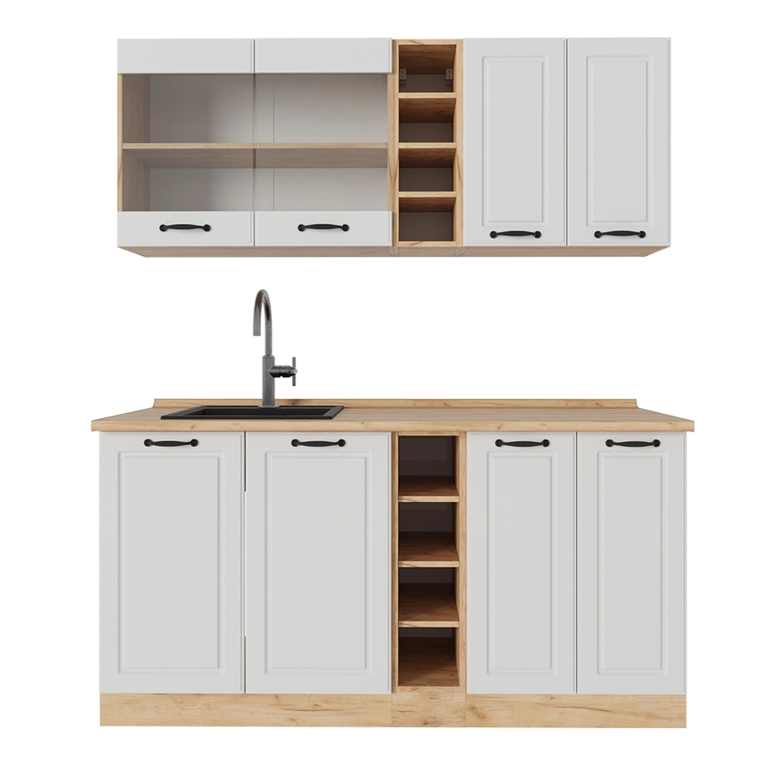 Vicco R-Line Singleküche Weiß Landhaus/Goldkraft Eiche 160 cm ohne Arbeitsp günstig online kaufen