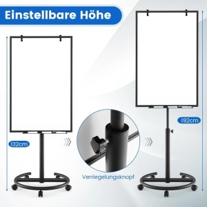 Costway Flipchart Whiteboard mit Ständer, höhenverstellbar und mobil, 100x65 cm.