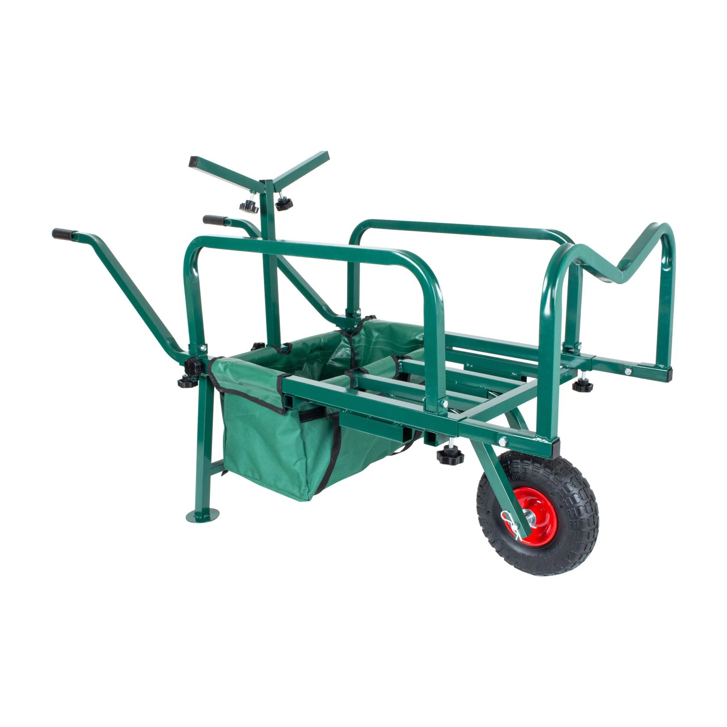 Relaxdays Angelwagen Metall Grün mit Tasche 65 cm x 145 cm x 55 cm