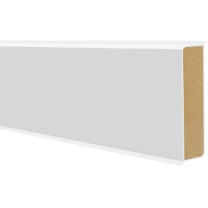 Weiße Sockelleiste Cubu flex life 40, 13x40x2500 mm, für Bodenbeläge, mit Weichlippen.