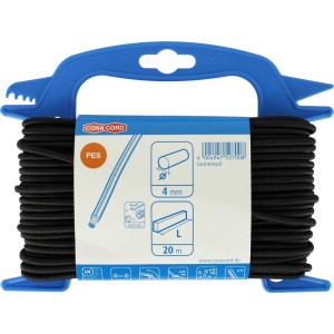 Conacord Gummiseil, 4 mm Durchmesser, 20 m Länge, geflochten, schwarz, auf blauer Spule.