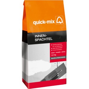 Quick-Mix Innenspachtel Extraklasse 1,5 kg im Sack, geeignet zum Füllen von Rissen und Glätten von Wänden.