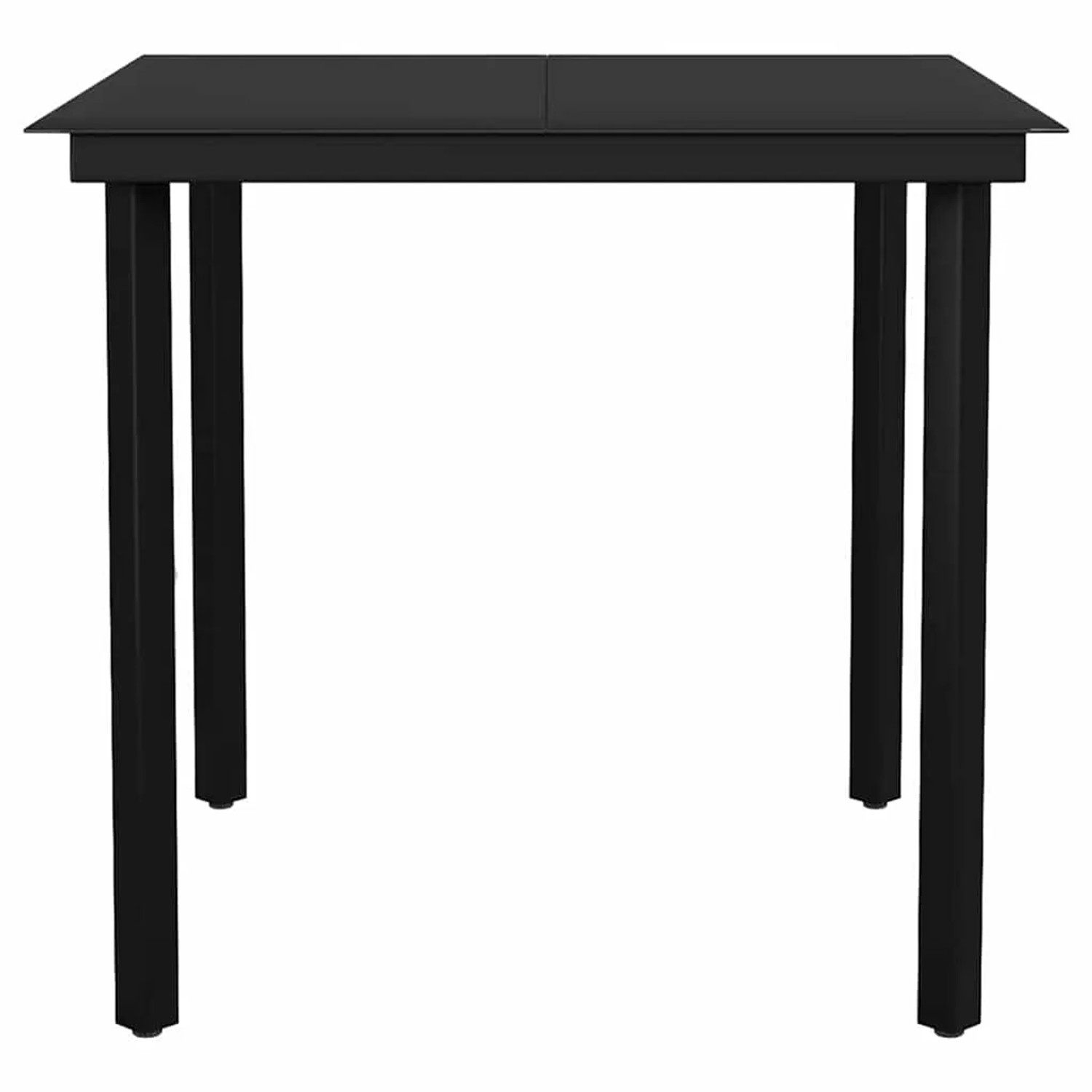 Schwarzer vidaXL Gartentisch mit Glasplatte, Teil der 3-tlg. Garten-Essgruppe.