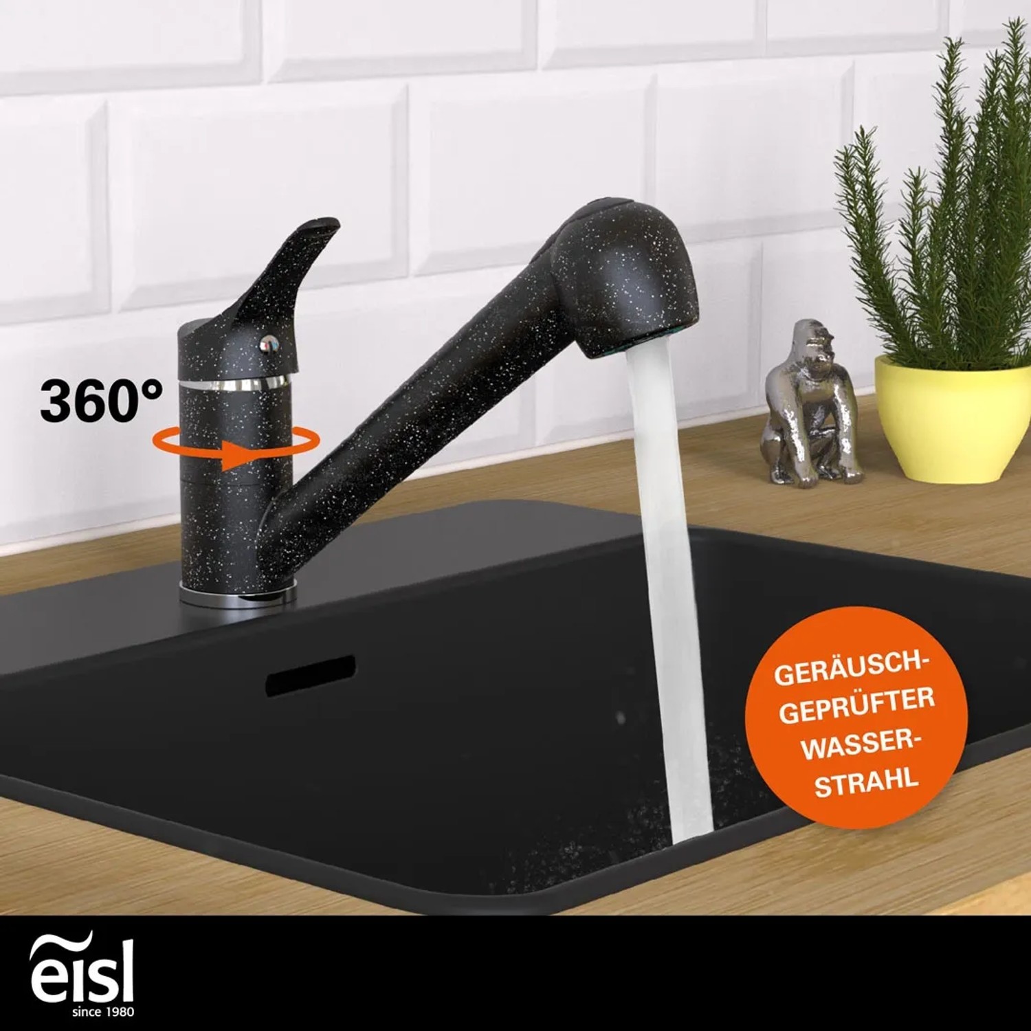 ONECE Wasserhahn Küche Schwarz Mit Ausziehbar, Spültischarmatur Aus Edelstahl SUS304, Küchenarmatur Hochdruck Mit 150° Drehbar, Mischbatterie Für Küche