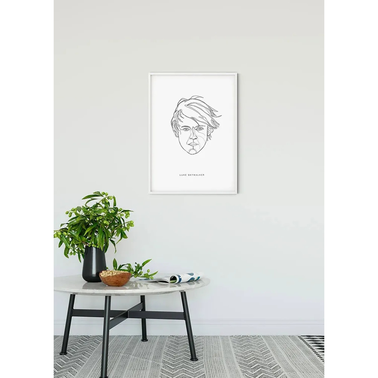 Komar Wandbild Star Wars Luke, 40x50 cm, minimalistische Strichzeichnung im weißen Rahmen.