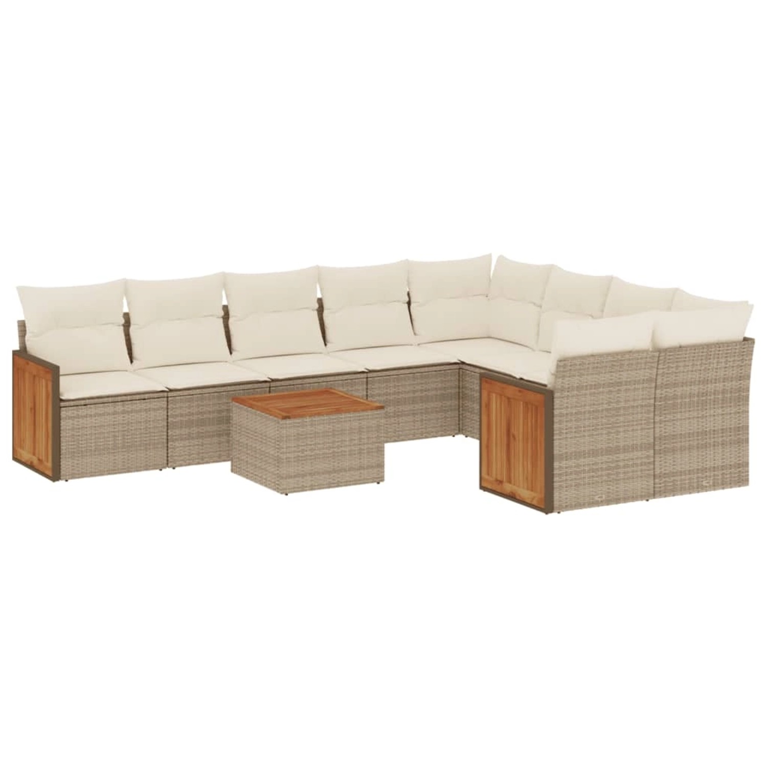 vidaXL 10-Tlg Garten-Sofagarnitur mit Kissen Beige Poly Rattan 3260392