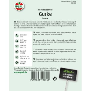 Sperli Zitronengurke Lemon Samen: Traditionelle, runde Gurke mit weißem Fruchtfleisch.