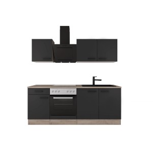 Flex-Well Exclusiv Küche 1601-005sWs Capri 210 cm Schwarz Matt-Endgrain Oak