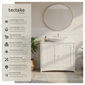 Weißer Tectake Waschbeckenunterschrank Jasper im Landhausstil mit 2 Türen und Griffen.