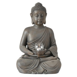 Brauner Boltze Buddha Windlicht (61 cm) für Gartendeko mit Kerze.